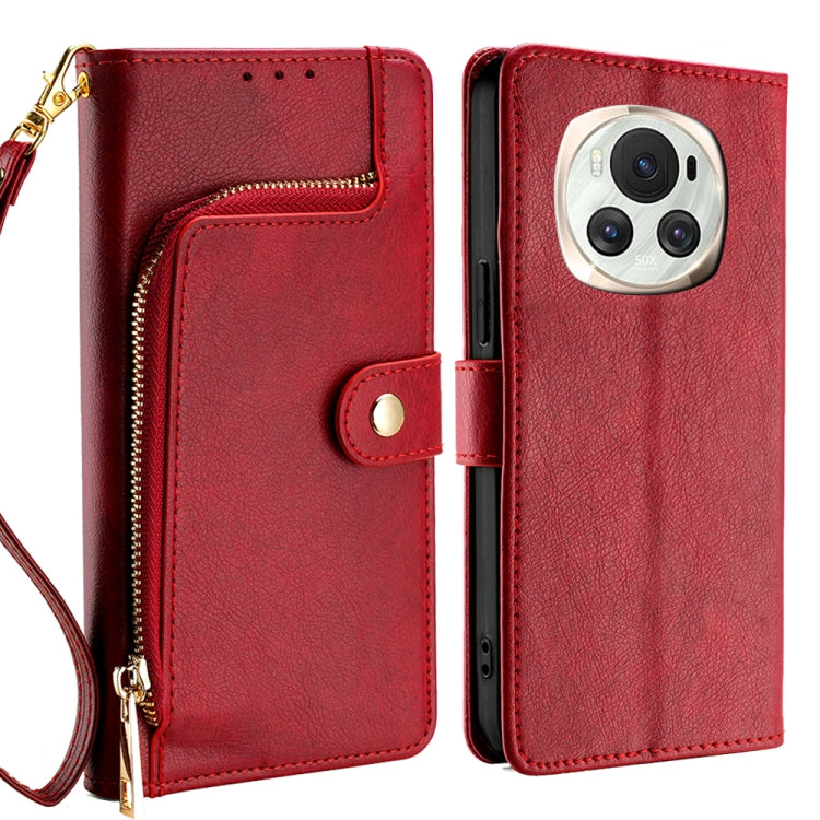 For Honor Magic6 Zipper Bag Leather Phone Case(Red)
