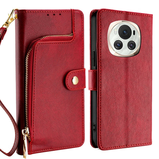 For Honor Magic6 Zipper Bag Leather Phone Case(Red)