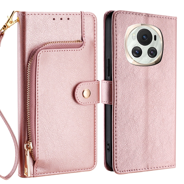 For Honor Magic6 Zipper Bag Leather Phone Case(Rose Gold)