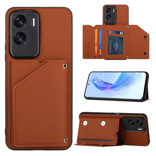For Honor 90 Lite/X50i Skin Feel PU + TPU + PC Card Slots Phone Case(Brown)