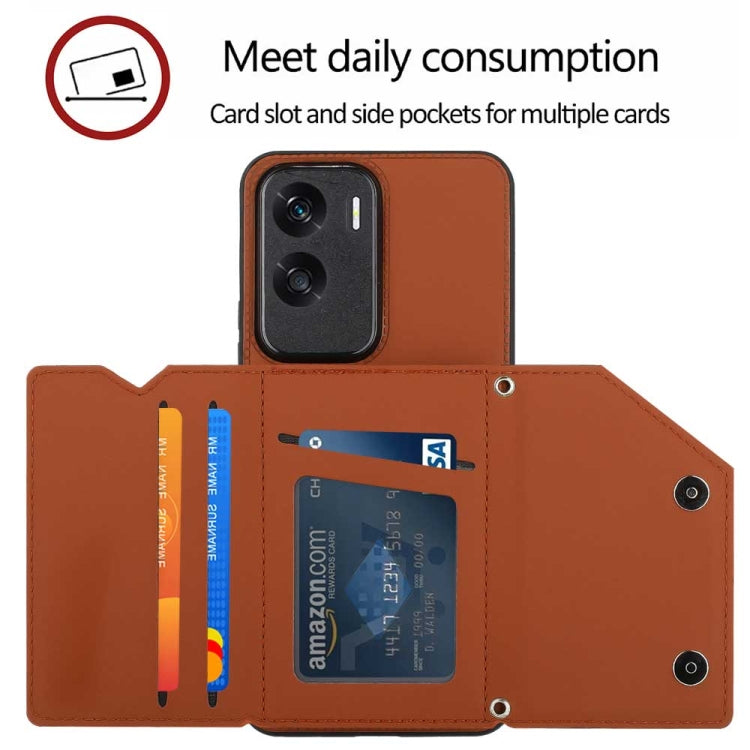 For Honor 90 Lite/X50i Skin Feel PU + TPU + PC Card Slots Phone Case(Brown)