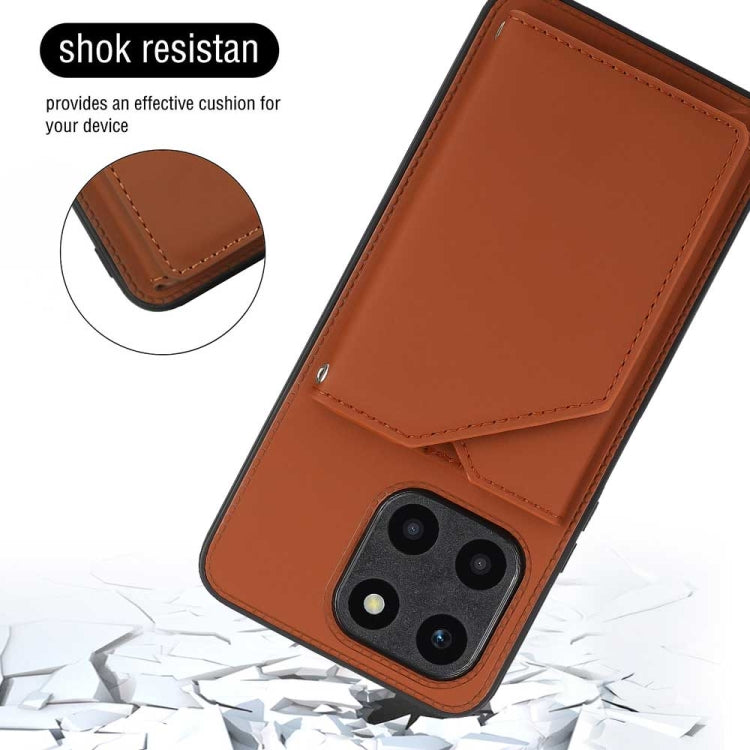 For Honor X6a 4G Skin Feel PU + TPU + PC Card Slots Phone Case(Brown)