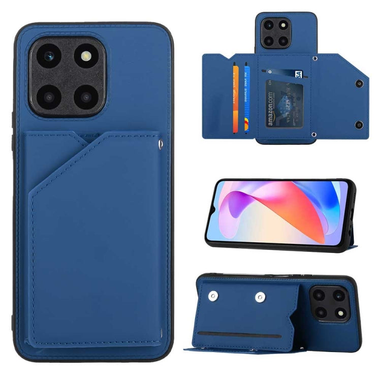For Honor X6a 4G Skin Feel PU + TPU + PC Card Slots Phone Case(Royal Blue)