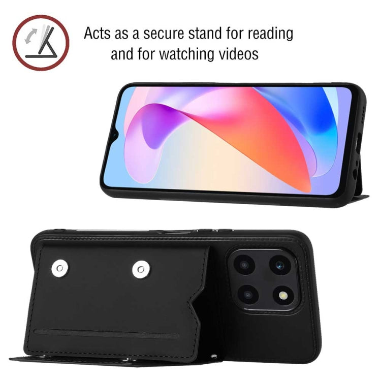 For Honor X6a 4G Skin Feel PU + TPU + PC Card Slots Phone Case(Black)