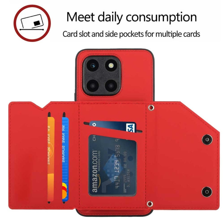 For Honor X6a 4G Skin Feel PU + TPU + PC Card Slots Phone Case(Red)