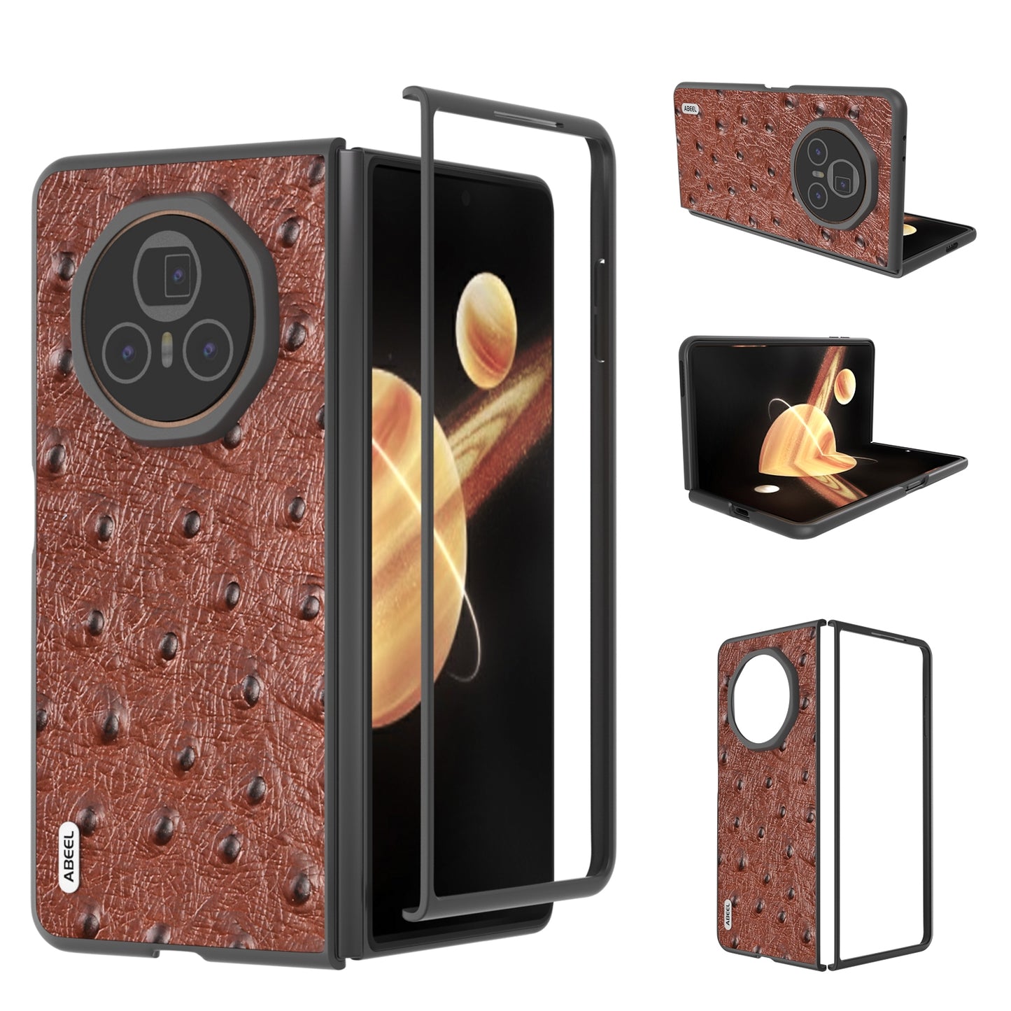 For Honor Magic V3 ABEEL Genuine Leather Ostrich Texture Phone Case(Coffee)