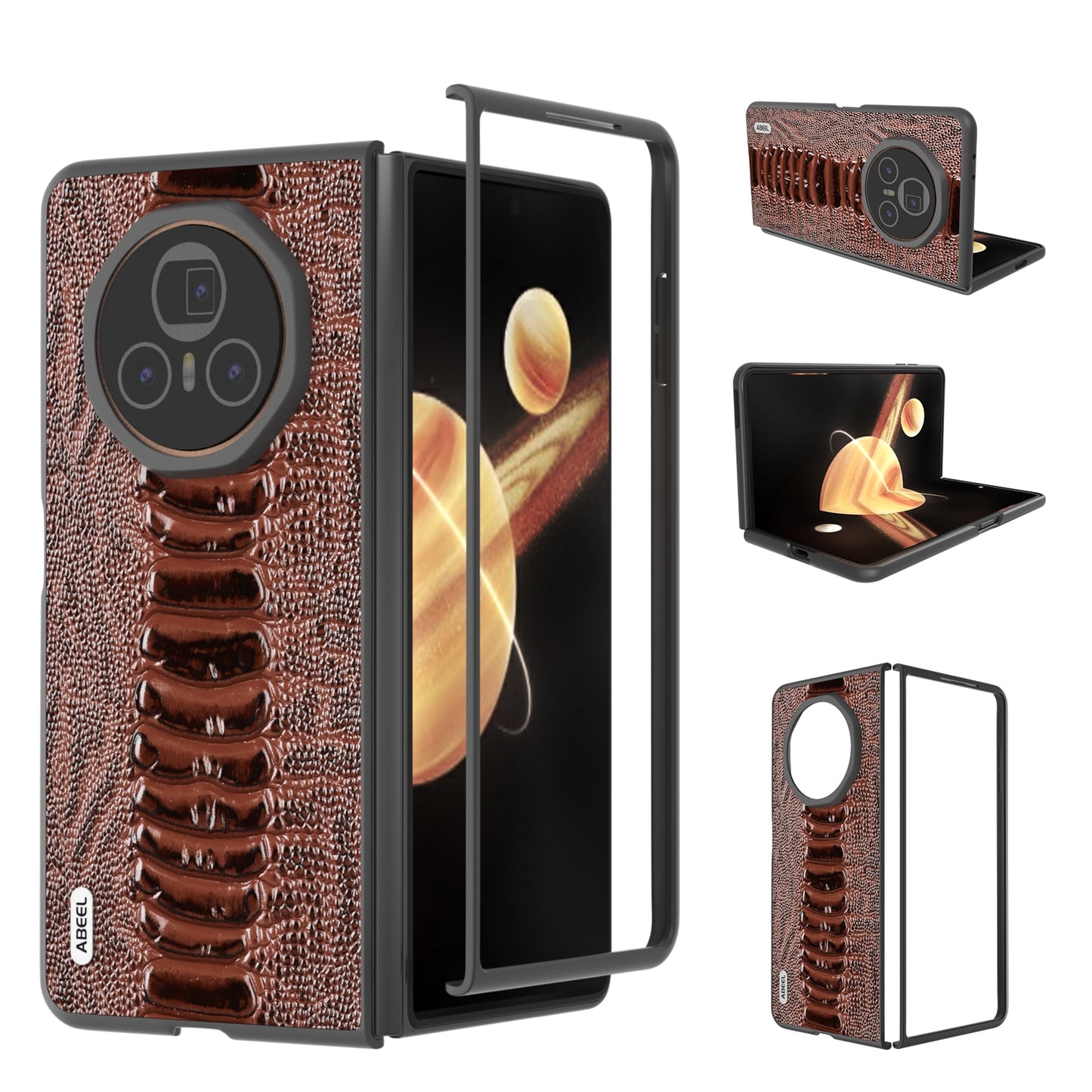 For Honor Magic V3 ABEEL Genuine Leather Weilai Series Phone Case(Coffee)