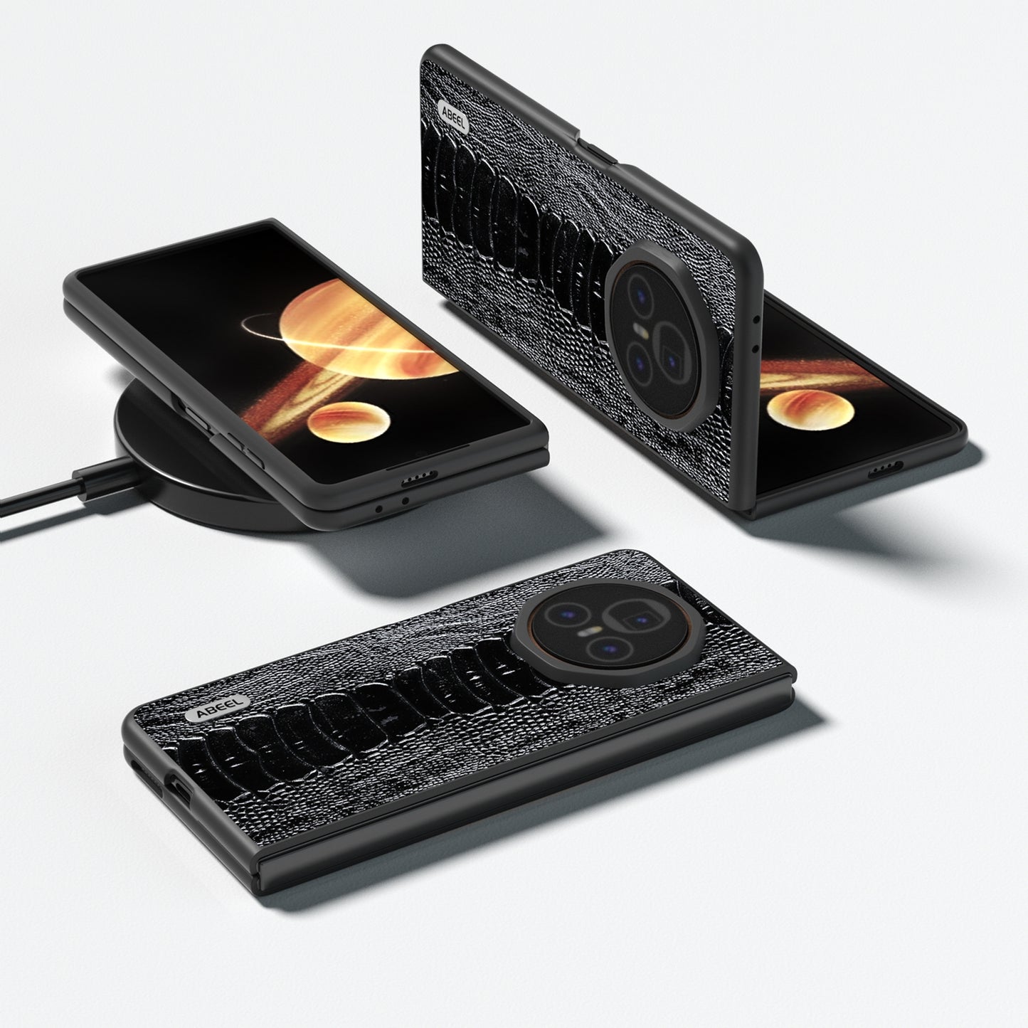 For Honor Magic V3 ABEEL Genuine Leather Weilai Series Phone Case(Black)