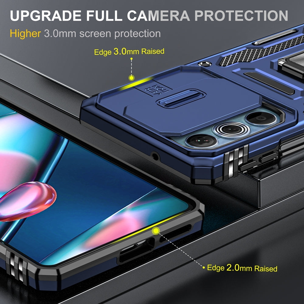 Motorola Edge 30 Pro Armor PC + TPU Camera Shield Phone Case(Navy Blue)