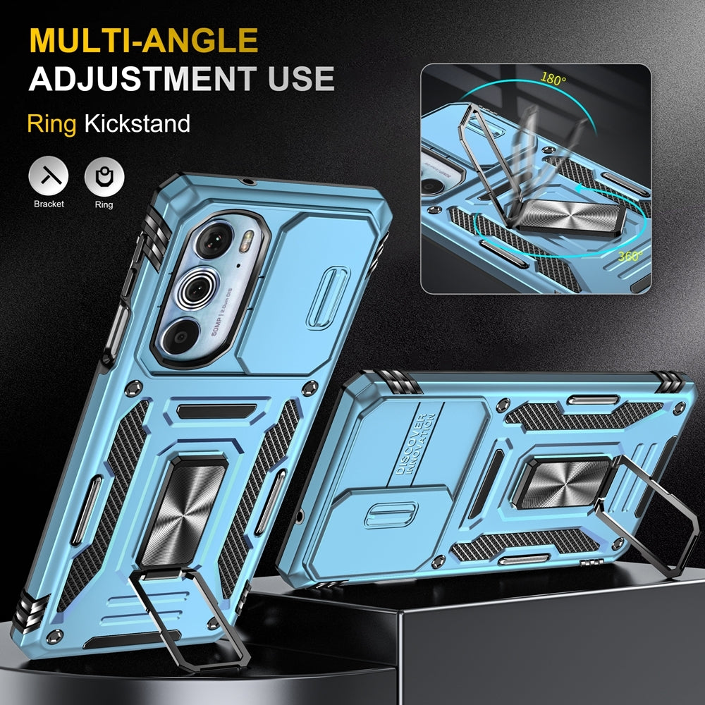 Motorola Edge 30 Pro Armor PC + TPU Camera Shield Phone Case(Light Blue)