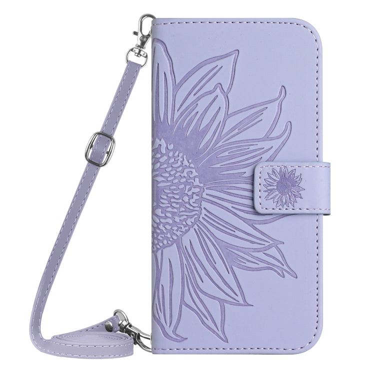 For Honor X9b Skin Feel Sun Flower Pattern Leather Phone Case with Lanyard(Purple)