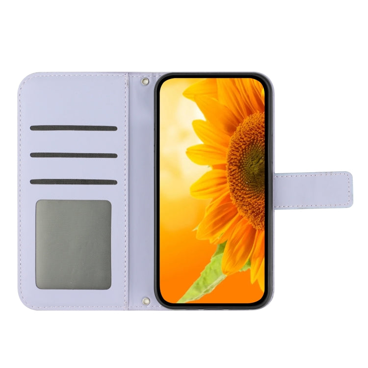 For Honor X9b Skin Feel Sun Flower Pattern Leather Phone Case with Lanyard(Purple)