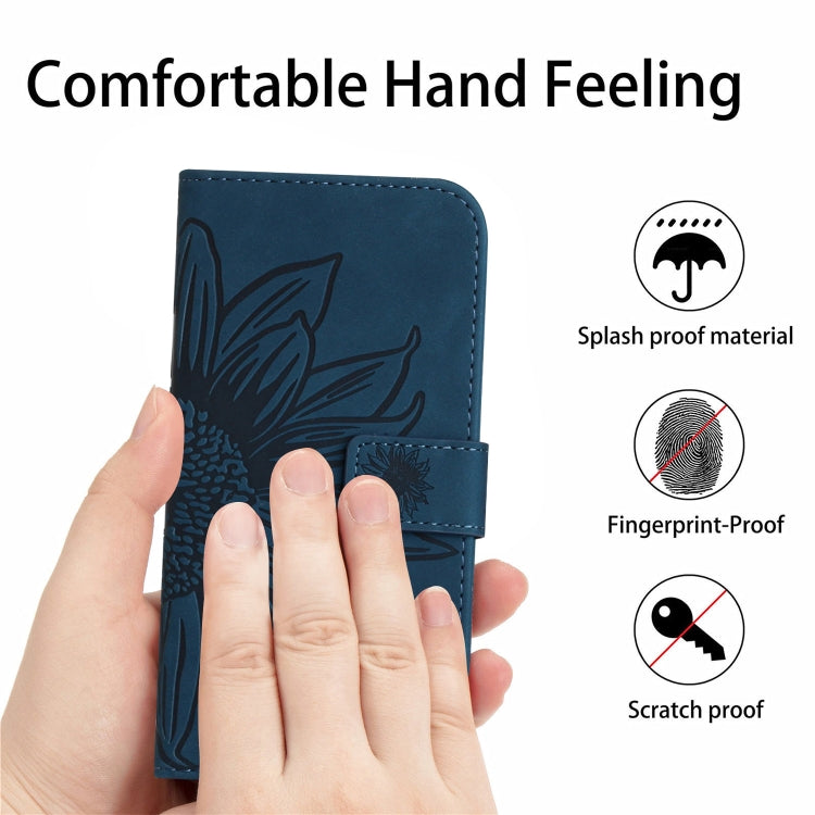 For Honor X9b Skin Feel Sun Flower Pattern Leather Phone Case with Lanyard(Inky Blue)