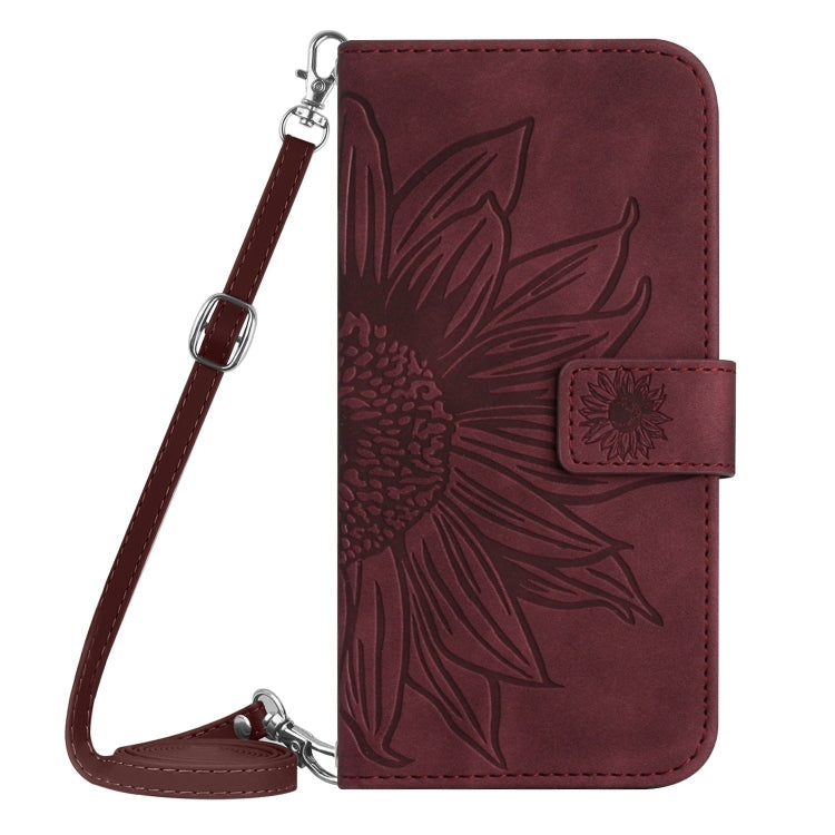 For Honor 200 Lite Global Skin Feel Sun Flower Pattern Leather Phone Case with Lanyard(Wine Red)