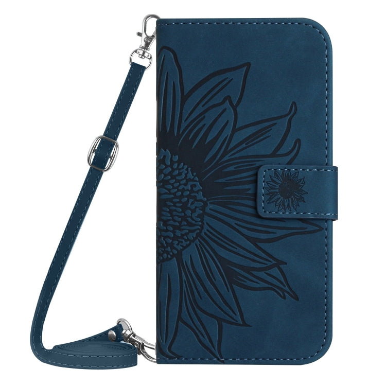 For Honor 200 Lite Global Skin Feel Sun Flower Pattern Leather Phone Case with Lanyard(Inky Blue)