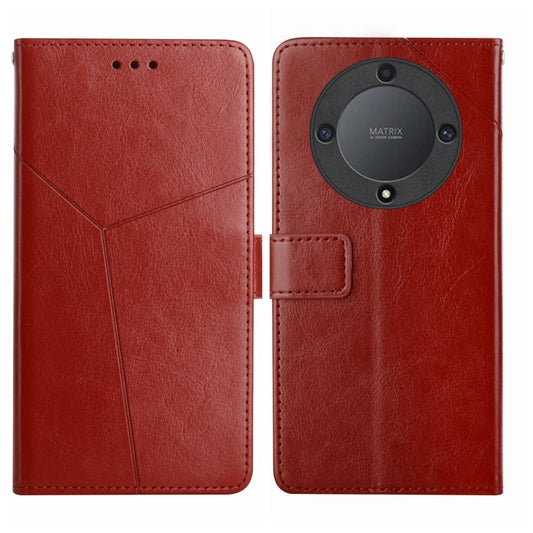 For Honor X9b Y-shaped Pattern Flip Leather Phone Case(Brown)