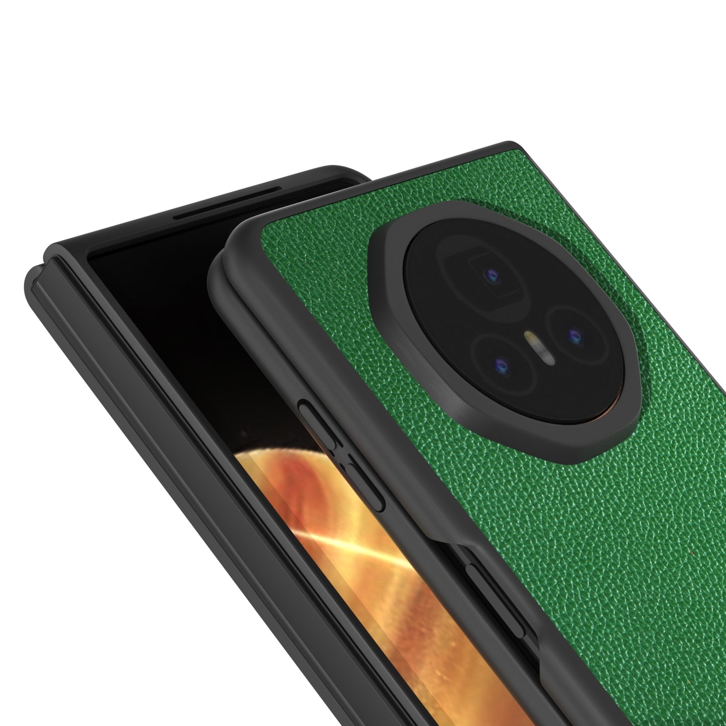 For Honor Magic V3 ABEEL Black Edge Genuine Leather Mino Phone Case(Green)