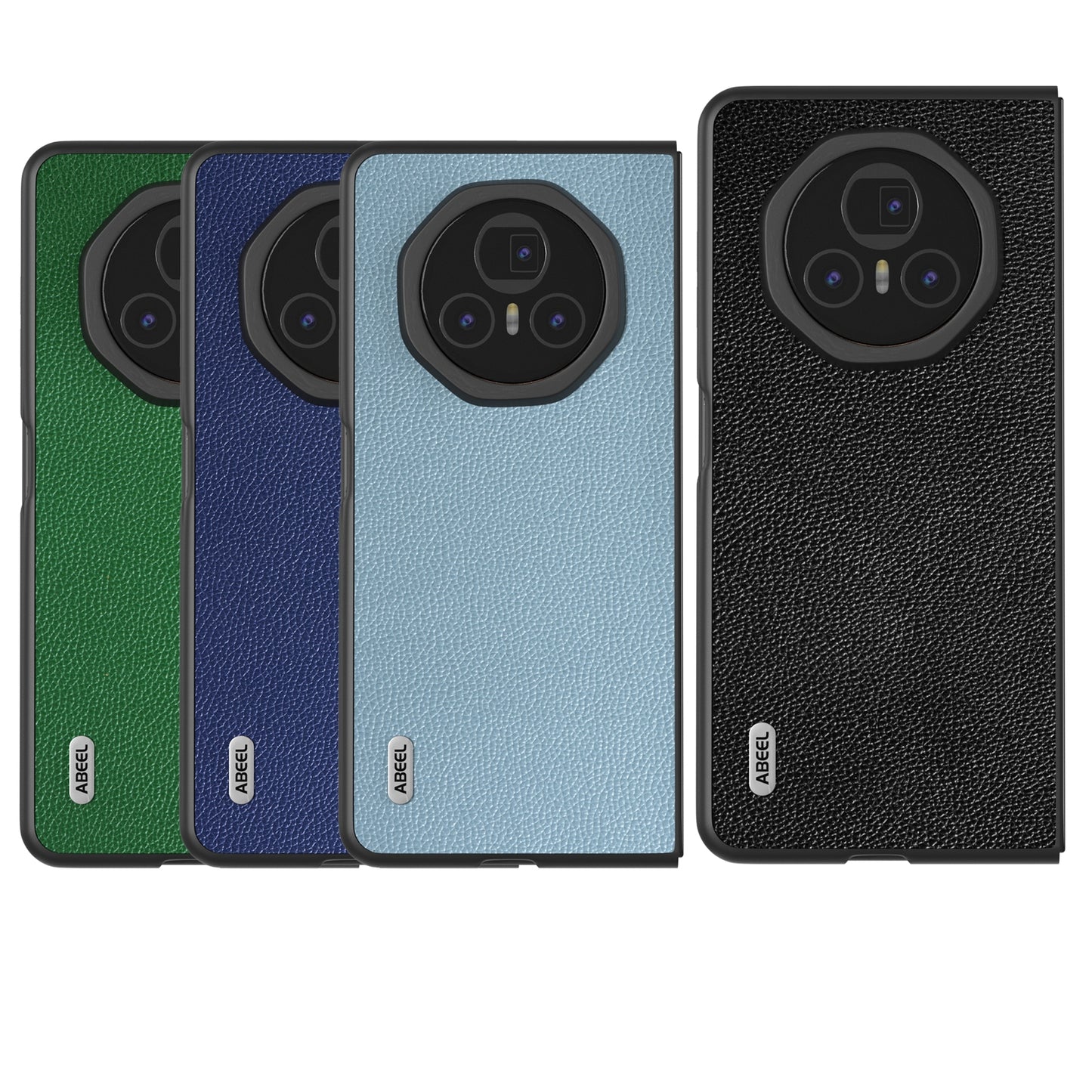 For Honor Magic V3 ABEEL Black Edge Genuine Leather Mino Phone Case(Blue)