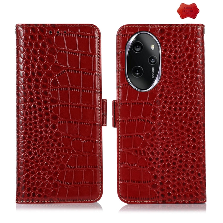For Honor 100 Pro Crocodile Top Layer Cowhide Leather Phone Case(Red)