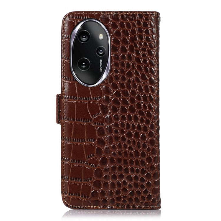 For Honor 100 Pro Crocodile Top Layer Cowhide Leather Phone Case(Brown)