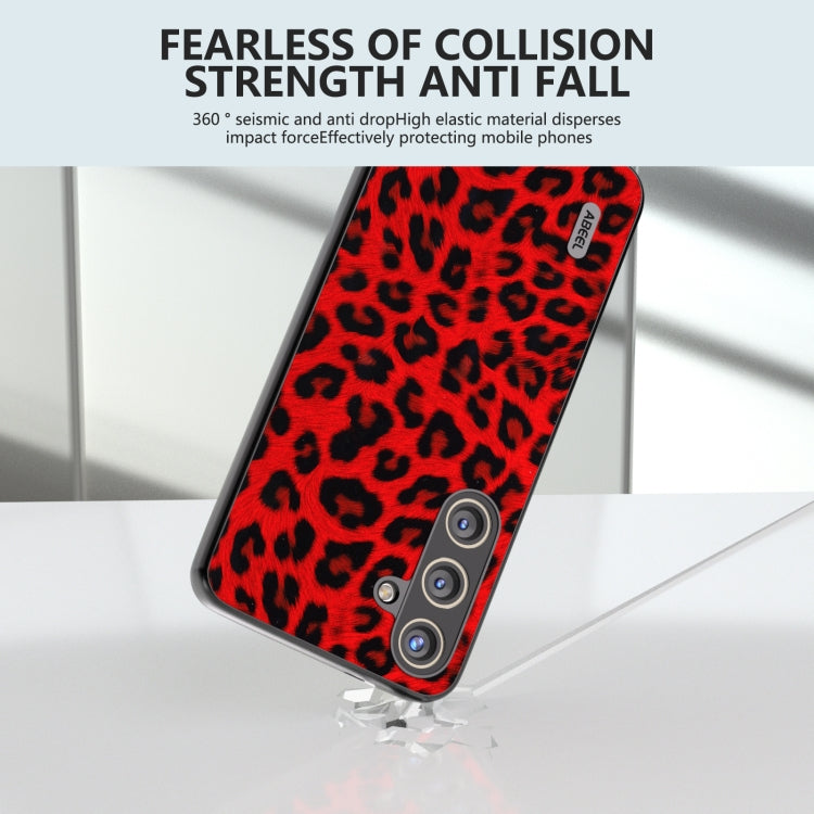 For Samsung Galaxy S24 5G ABEEL Black Edge Leopard Phone Case(Red Leopard)