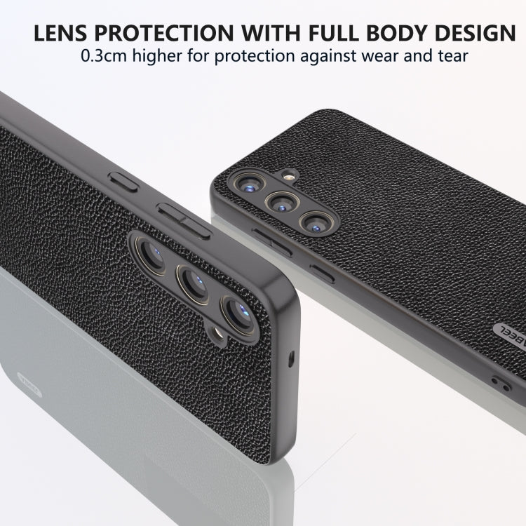 For Samsung Galaxy S24 5G ABEEL Black Edge Genuine Leather Mino Phone Case(Black)