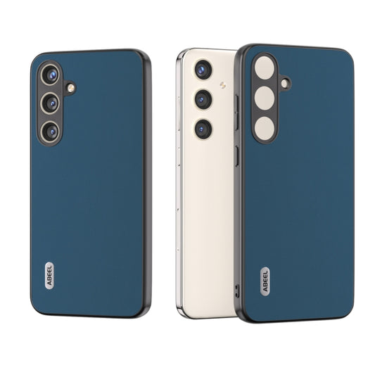 For Samsung Galaxy S24 5G ABEEL Genuine Leather Silky Soft Black Edge Phone Case(Blue)