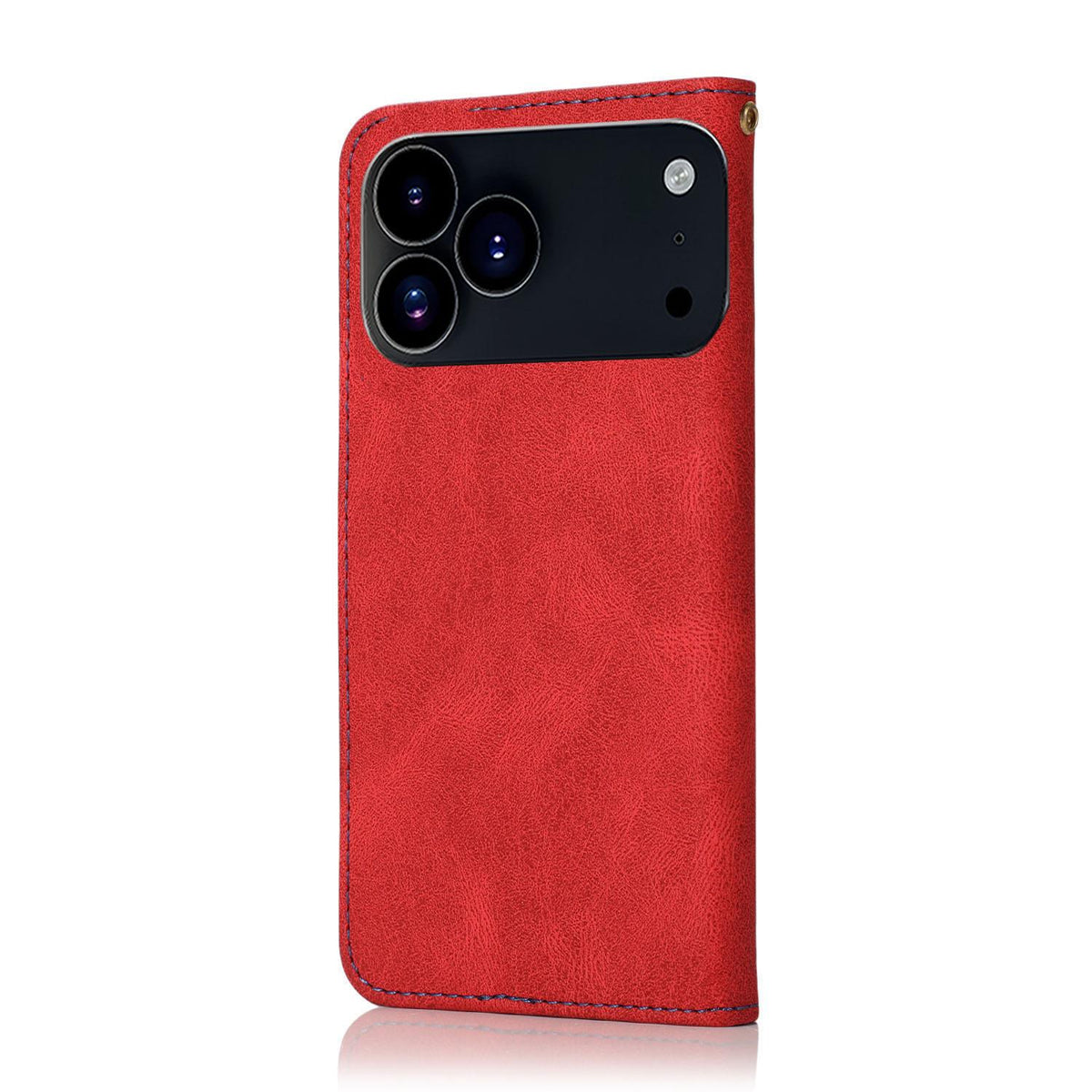 Compatible with iPhone 18 Pro & 17 Pro Dual-color Stitching Leather Phone Case - Red Blue