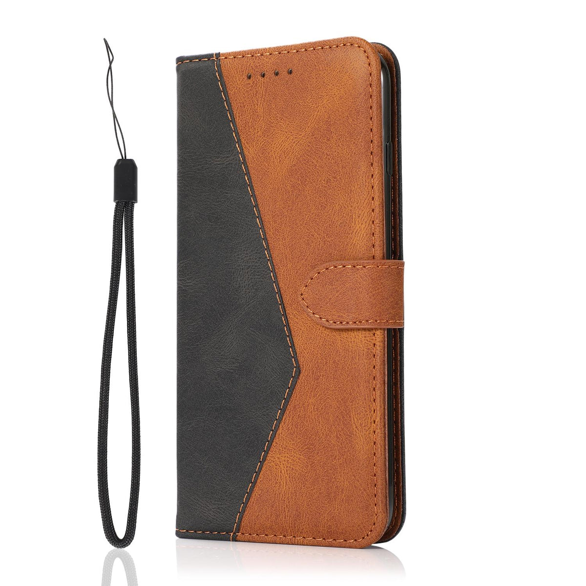 Compatible with iPhone 18 Pro & 17 Pro Dual-color Stitching Leather Phone Case - Black Brown