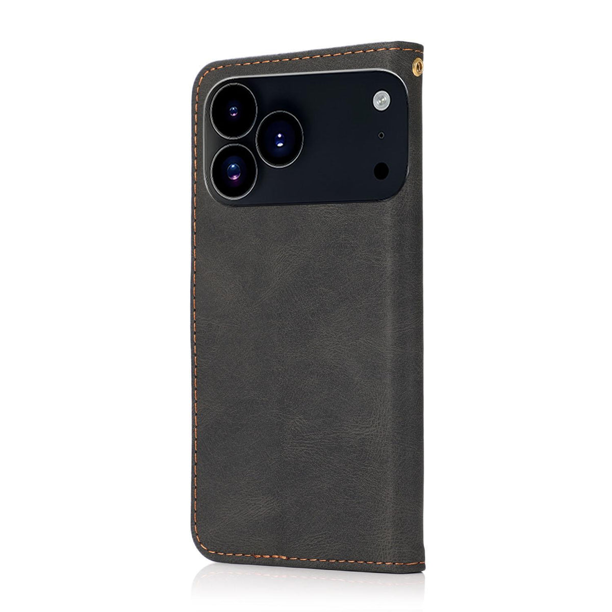 Compatible with iPhone 18 Pro & 17 Pro Dual-color Stitching Leather Phone Case - Black Brown