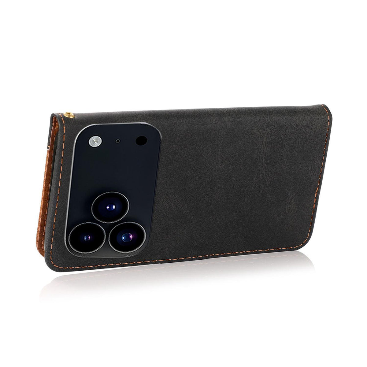 Compatible with iPhone 18 Pro & 17 Pro Dual-color Stitching Leather Phone Case - Black Brown