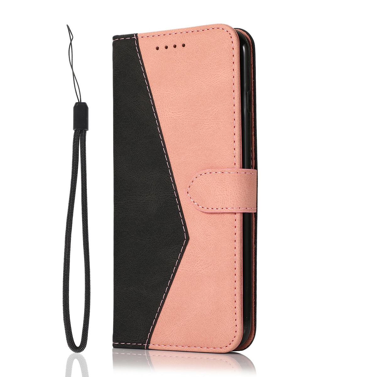 Compatible with iPhone 18 Pro & 17 Pro Dual-color Stitching Leather Phone Case - Black Rose Gold