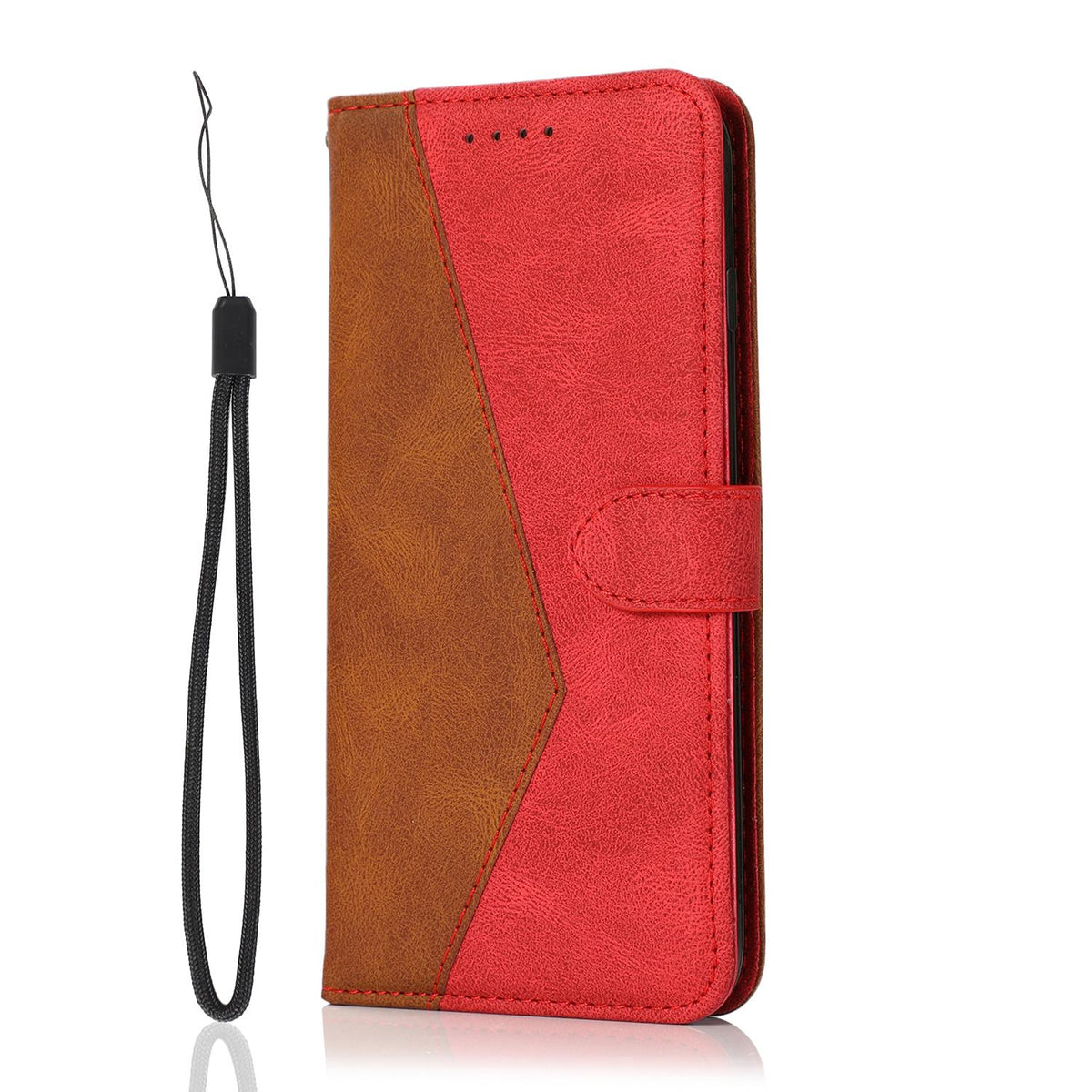 Compatible with iPhone 18 Pro & 17 Pro Dual-color Stitching Leather Phone Case - Brown Red