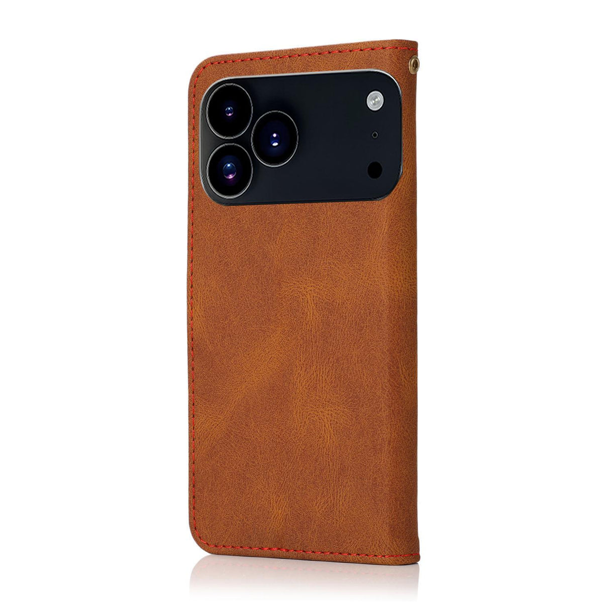 Compatible with iPhone 18 Pro & 17 Pro Dual-color Stitching Leather Phone Case - Brown Red