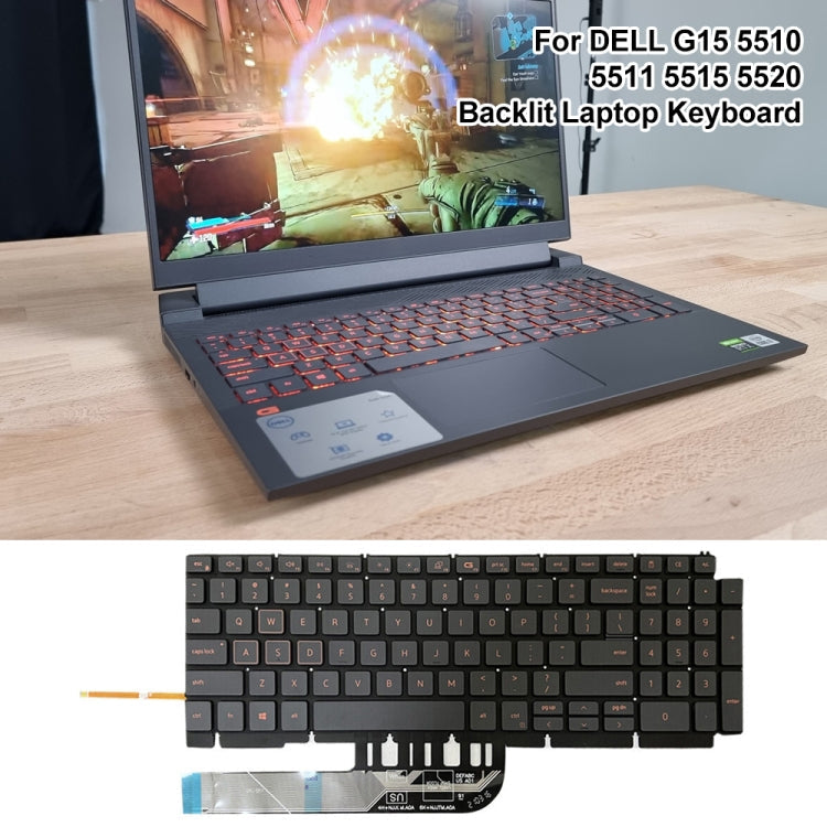 For Dell Inspiron G15 5510 5511 5515 5520 US Version Orange Backlight Laptop Keyboard(Black)