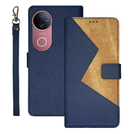 For vivo V50 5G Global idewei Two-color Splicing Leather Phone Case(Blue)