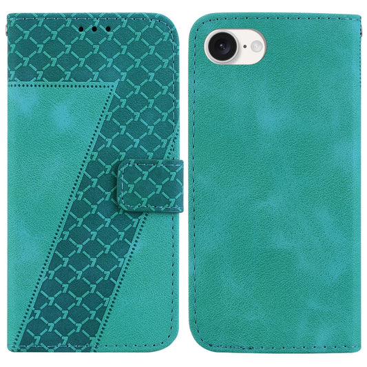 For iPhone 16e Seven-shaped Embossed Leather Phone Case(Green)