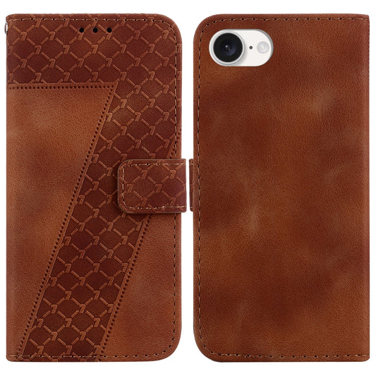 For iPhone 16e Seven-shaped Embossed Leather Phone Case(Brown)