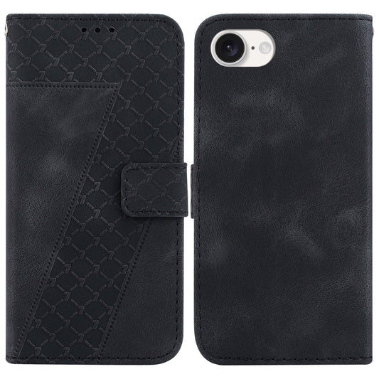 For iPhone 16e Seven-shaped Embossed Leather Phone Case(Black)
