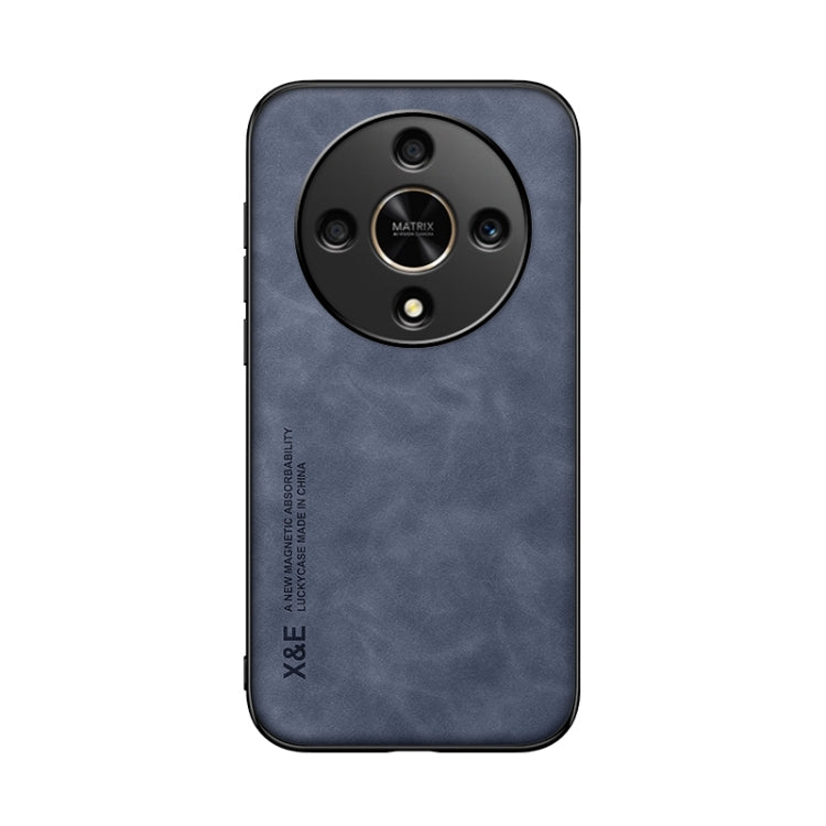 For Honor X9b Skin Feel Magnetic Leather Back Phone Case(Blue)