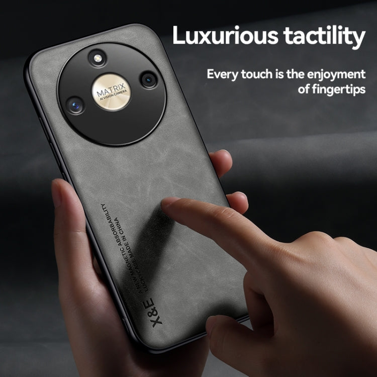 For Honor X9b Skin Feel Magnetic Leather Back Phone Case(Dark Grey)