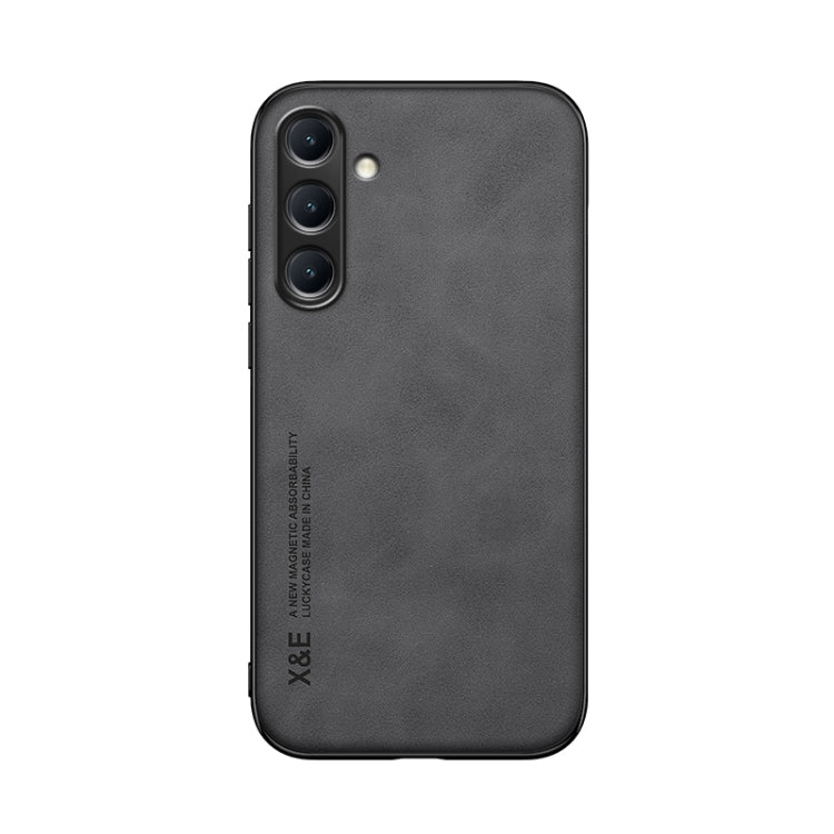 For Samsung Galaxy S24 5G Skin Feel Magnetic Leather Back Phone Case(Dark Grey)
