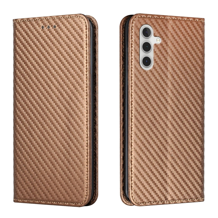 For Samsung Galaxy S24 5G Carbon Fiber Texture Flip Holder Leather Phone Case(Brown)