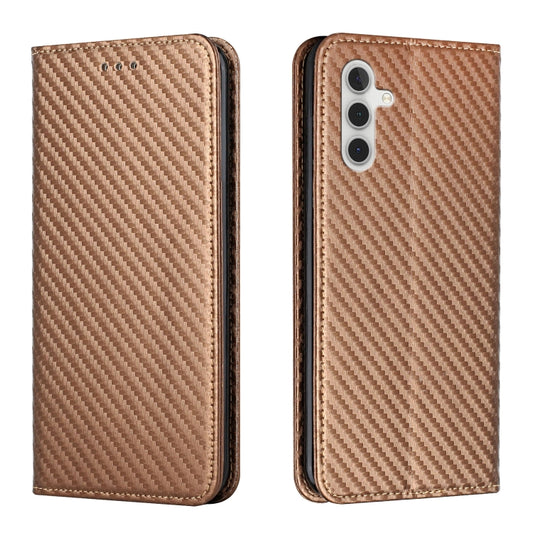 For Samsung Galaxy S24 5G Carbon Fiber Texture Flip Holder Leather Phone Case(Brown)