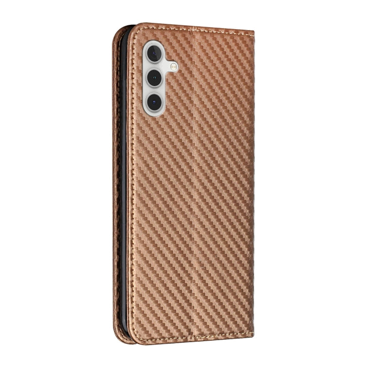 For Samsung Galaxy S24 5G Carbon Fiber Texture Flip Holder Leather Phone Case(Brown)
