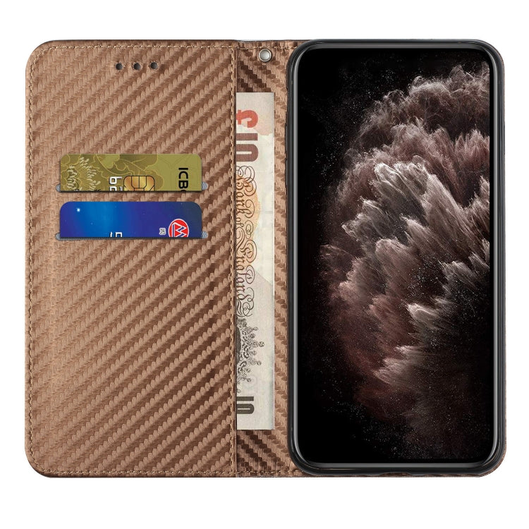 For Samsung Galaxy S24 5G Carbon Fiber Texture Flip Holder Leather Phone Case(Brown)