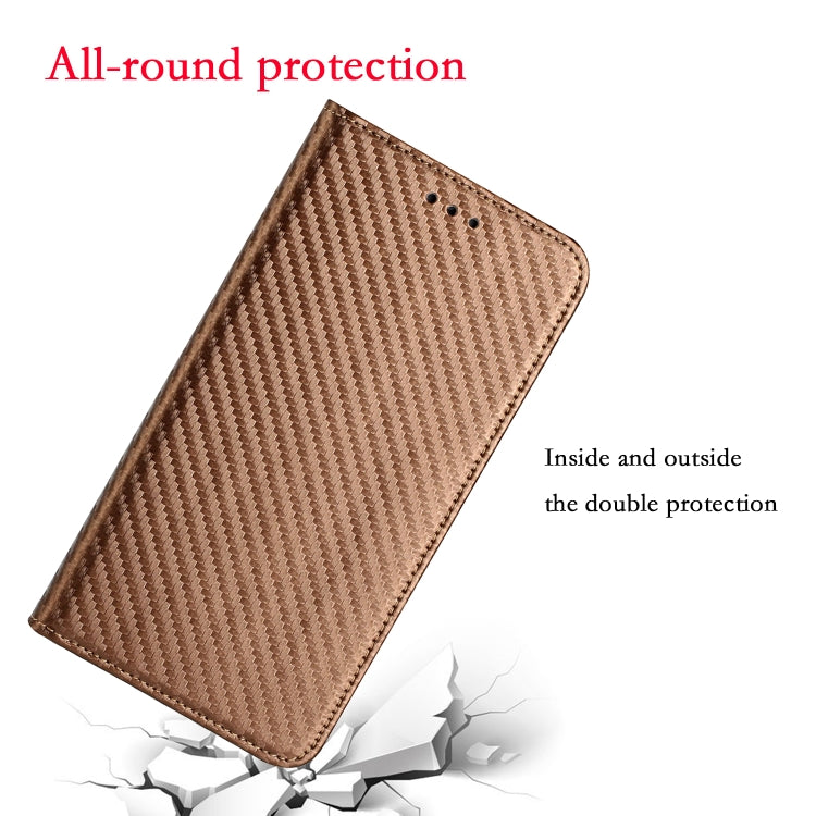 For Samsung Galaxy S24 5G Carbon Fiber Texture Flip Holder Leather Phone Case(Brown)