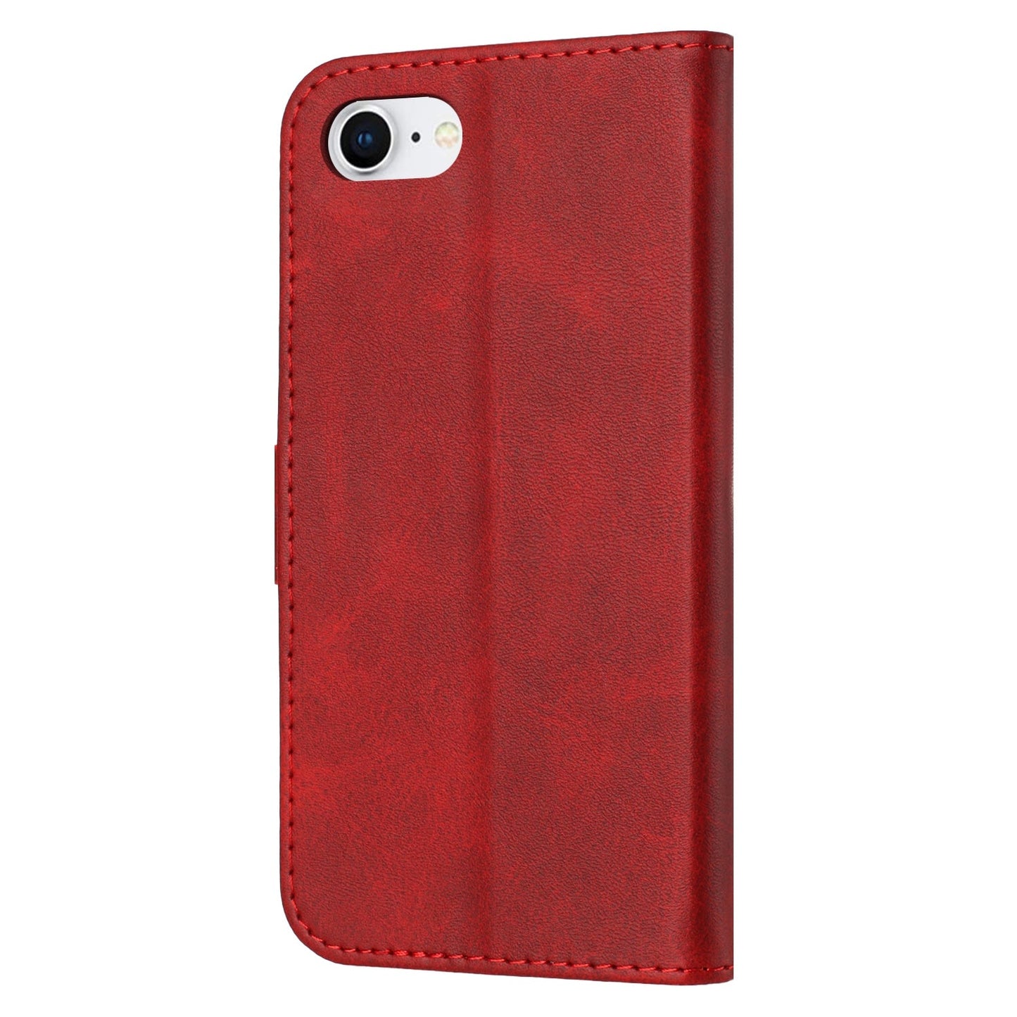 For iPhone 16e Embossed Happy Cat Pattern Flip Leather Phone Case(Red)