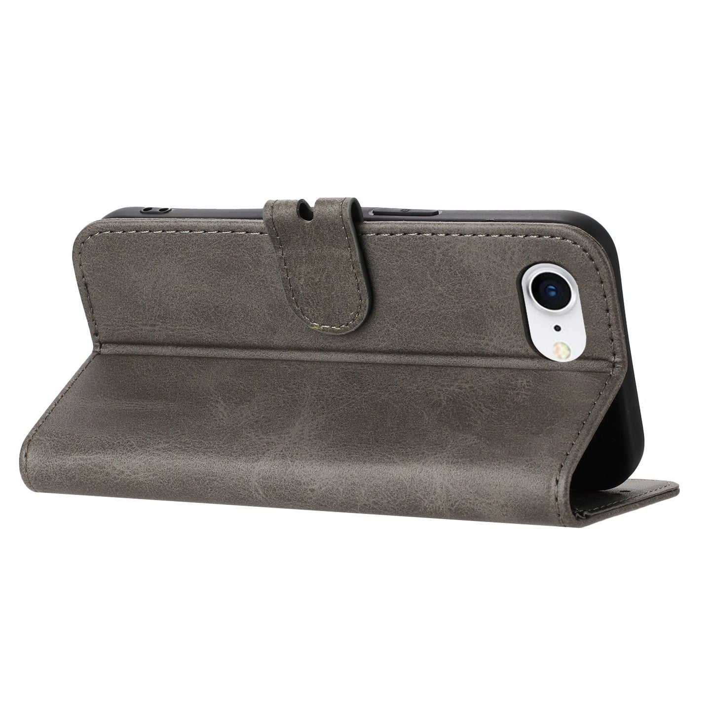 For iPhone 16e Embossed Happy Cat Pattern Flip Leather Phone Case(Grey)