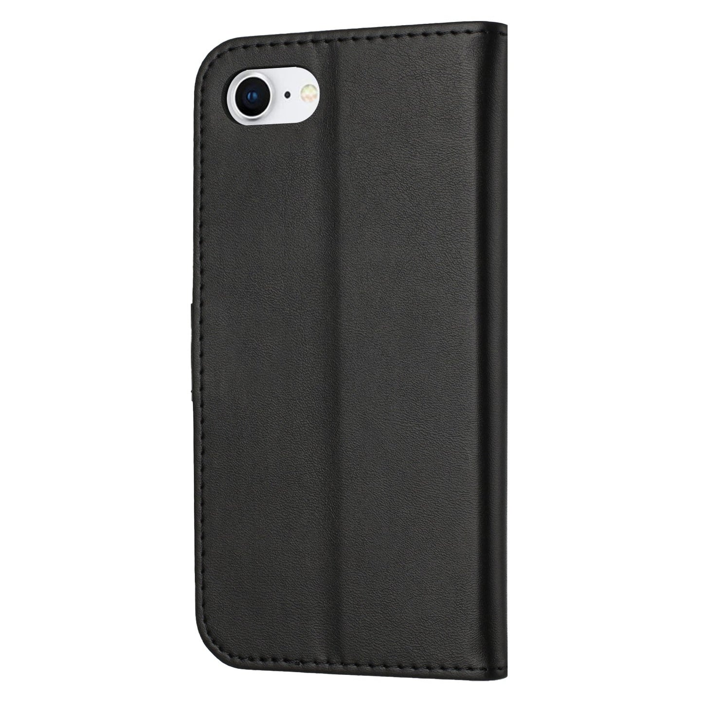 For iPhone 16e Embossed Happy Cat Pattern Flip Leather Phone Case(Black)
